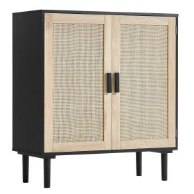 VEVOR Rattan Cabinet, Rattan Storage Cabinet with 2 Magnetic Doors and Adjustable Shelves, Sideboard Buffet Cabinet for Hallway, Entryway, Living
